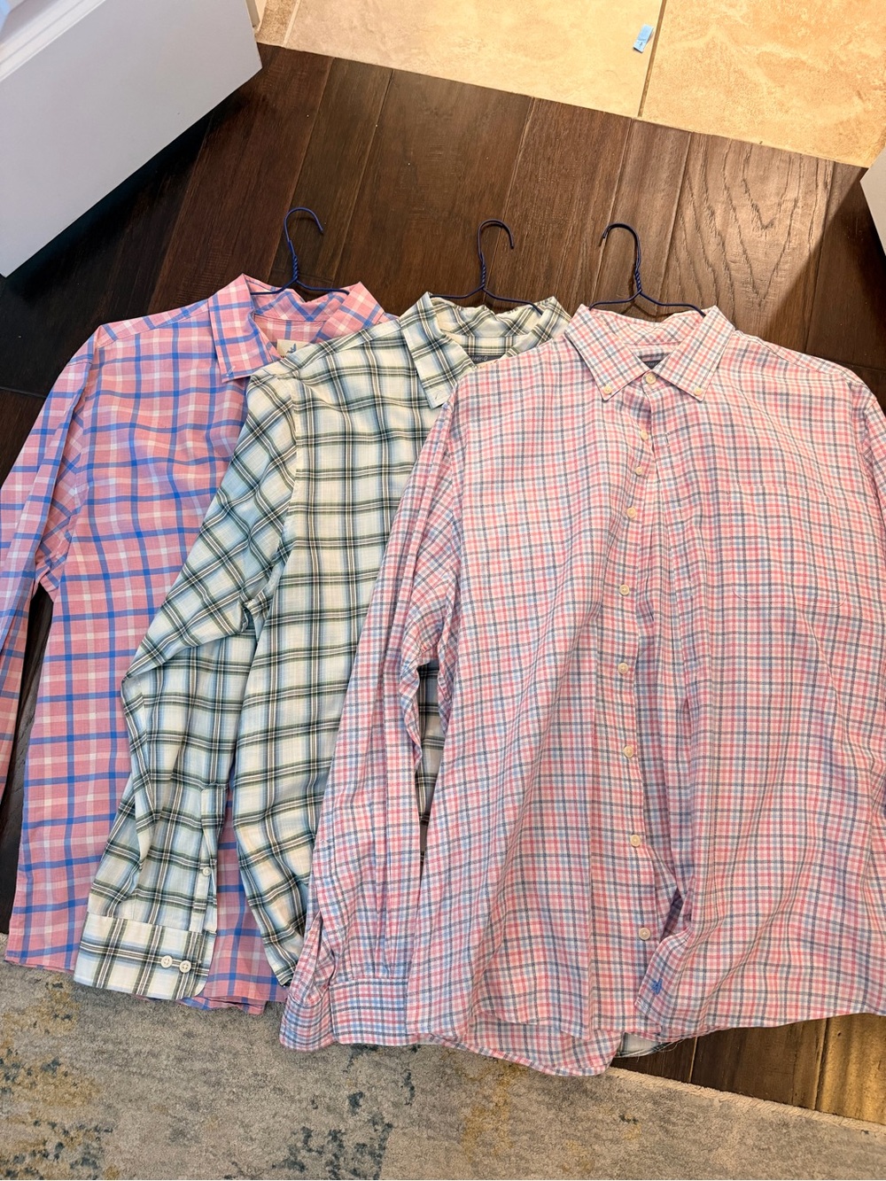 Lot of 3 XL johnnie-O Men's Plaid Button-Down Shirts - Pink, Light Green, Blue